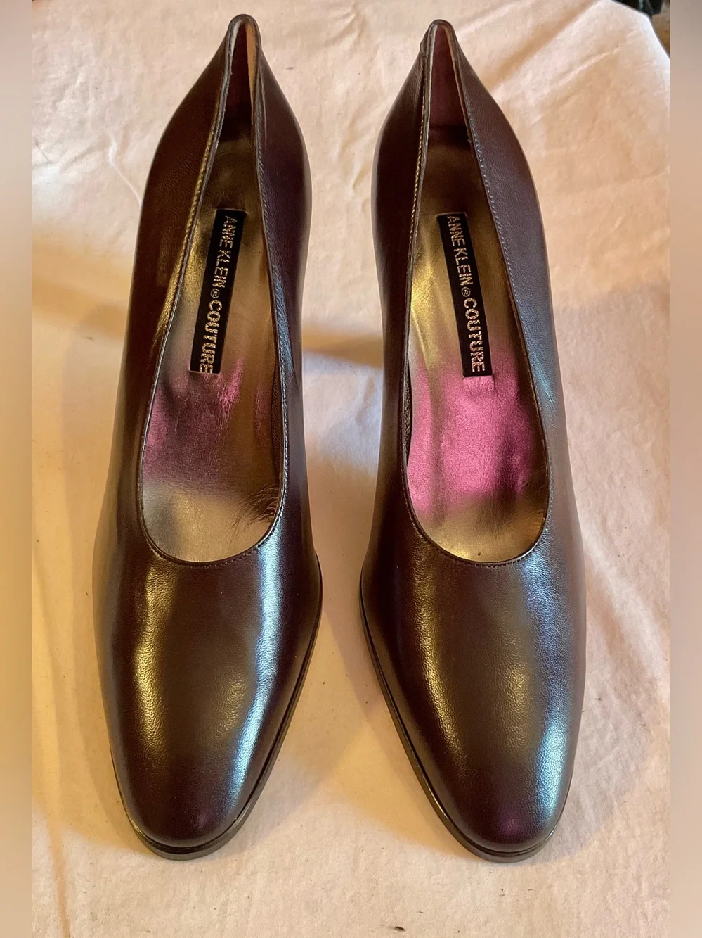 Vintage Anne Klein Couture Dark Brown Leather Pumps